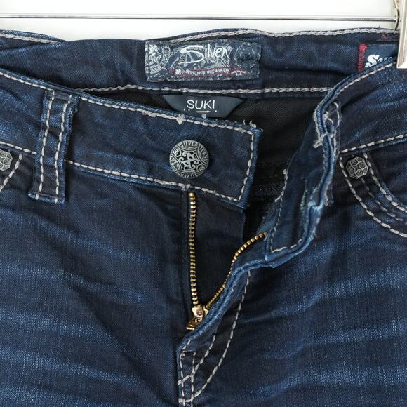 Silver Jeans Womens 31x31 Blue Dark Wash Suki Mid Super Skinny Flap Pocket - Picture 6 of 14